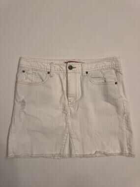 GAP Jeans White Denim Mini Skirt Size 10 Women's Stretch Raw Hem Short